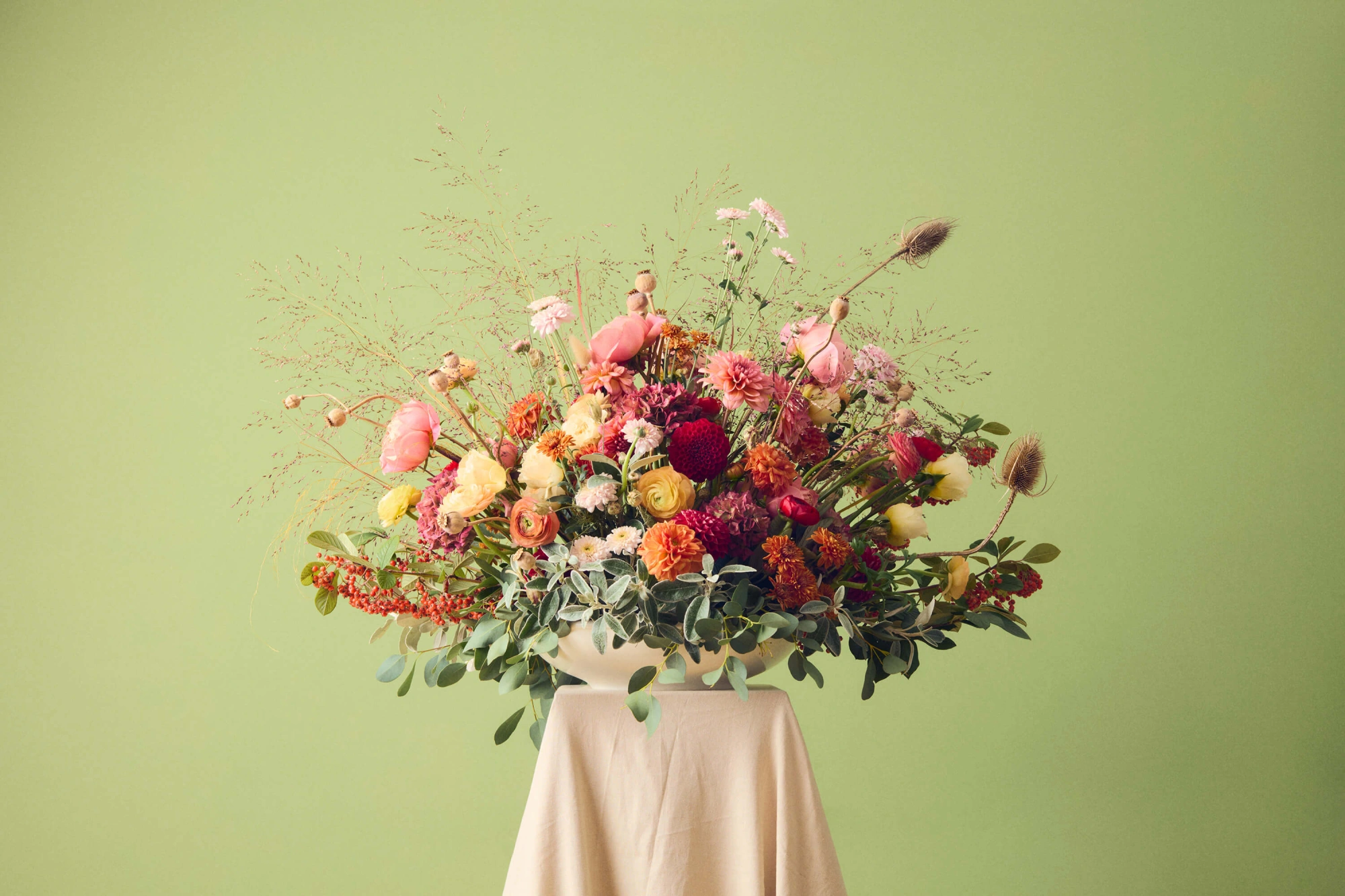 Bouquet of flowers green background